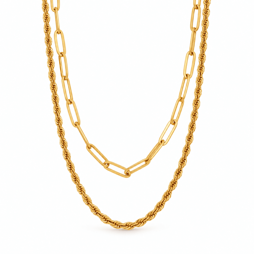 Gwen Paperclip & Rope Chain Layered Necklace - CLAYCALI