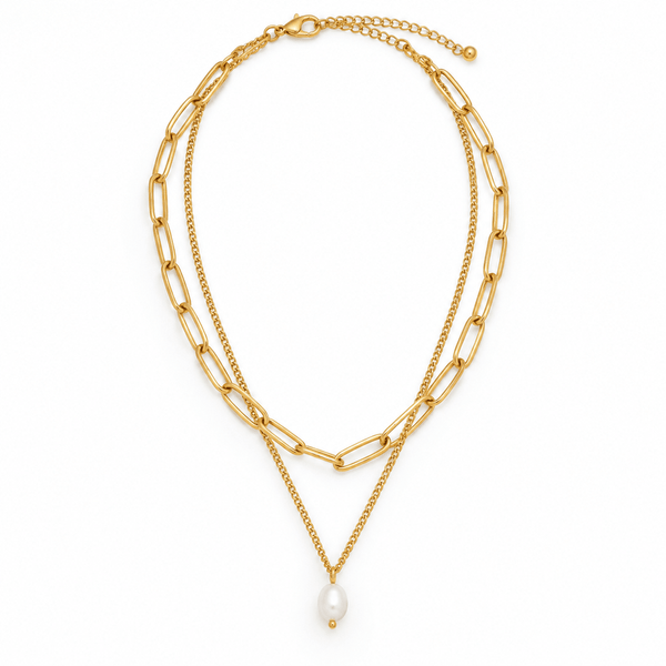 Nadia Paperclip & Pearl Drop Layered Necklace