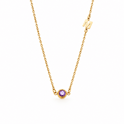 Poppy Side-Set Initial Birthstone Necklace - CLAYCALI