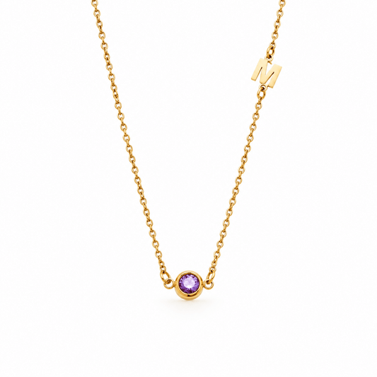 Poppy Side-Set Initial Birthstone Necklace - CLAYCALI