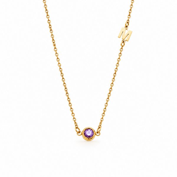 Poppy Side-Set Initial Birthstone Necklace