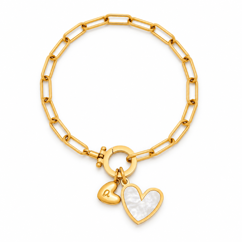 Daisy Paperclip Initial Heart Duo Bracelet - CLAYCALI