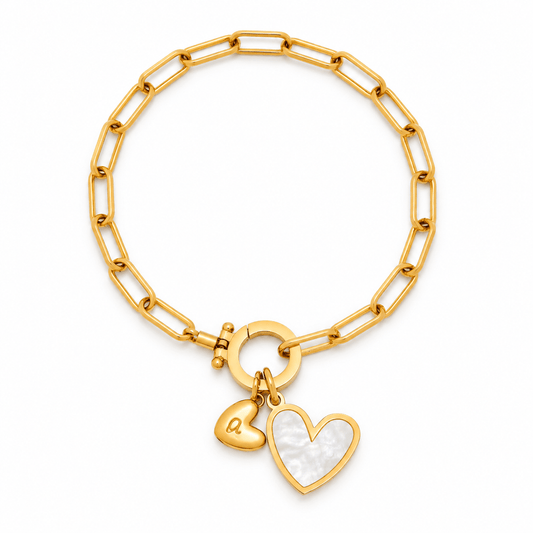 Daisy Paperclip Initial Heart Duo Bracelet - CLAYCALI