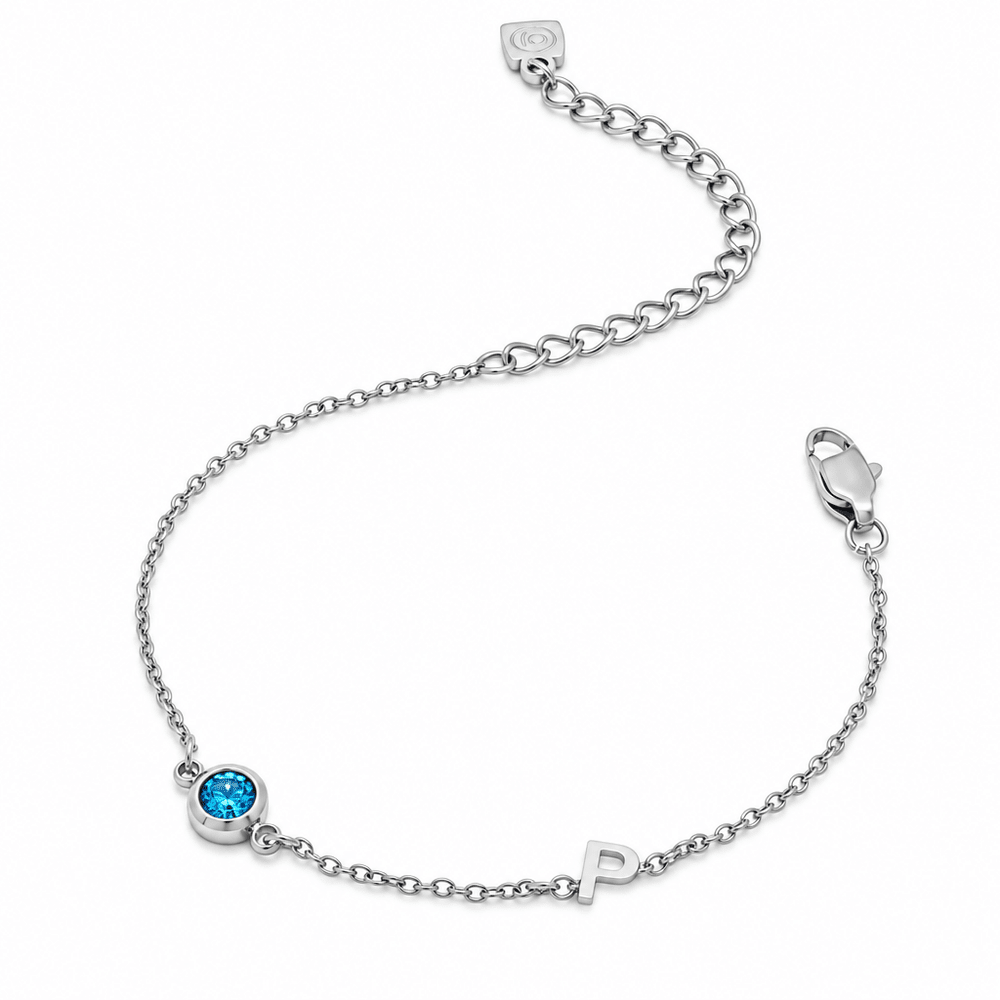 Penny Side-Set Initial Birthstone Bracelet - CLAYCALI