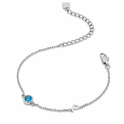 Penny Side-Set Initial Birthstone Bracelet - CLAYCALI