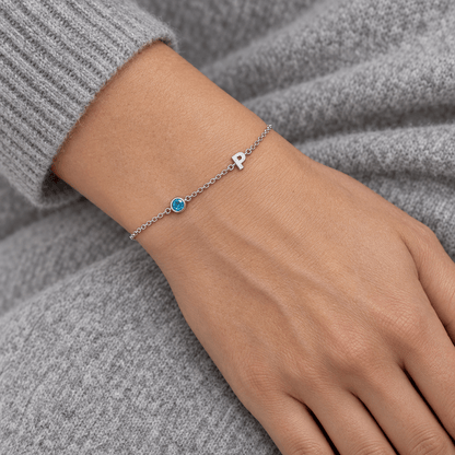 Penny Side-Set Initial Birthstone Bracelet - CLAYCALI