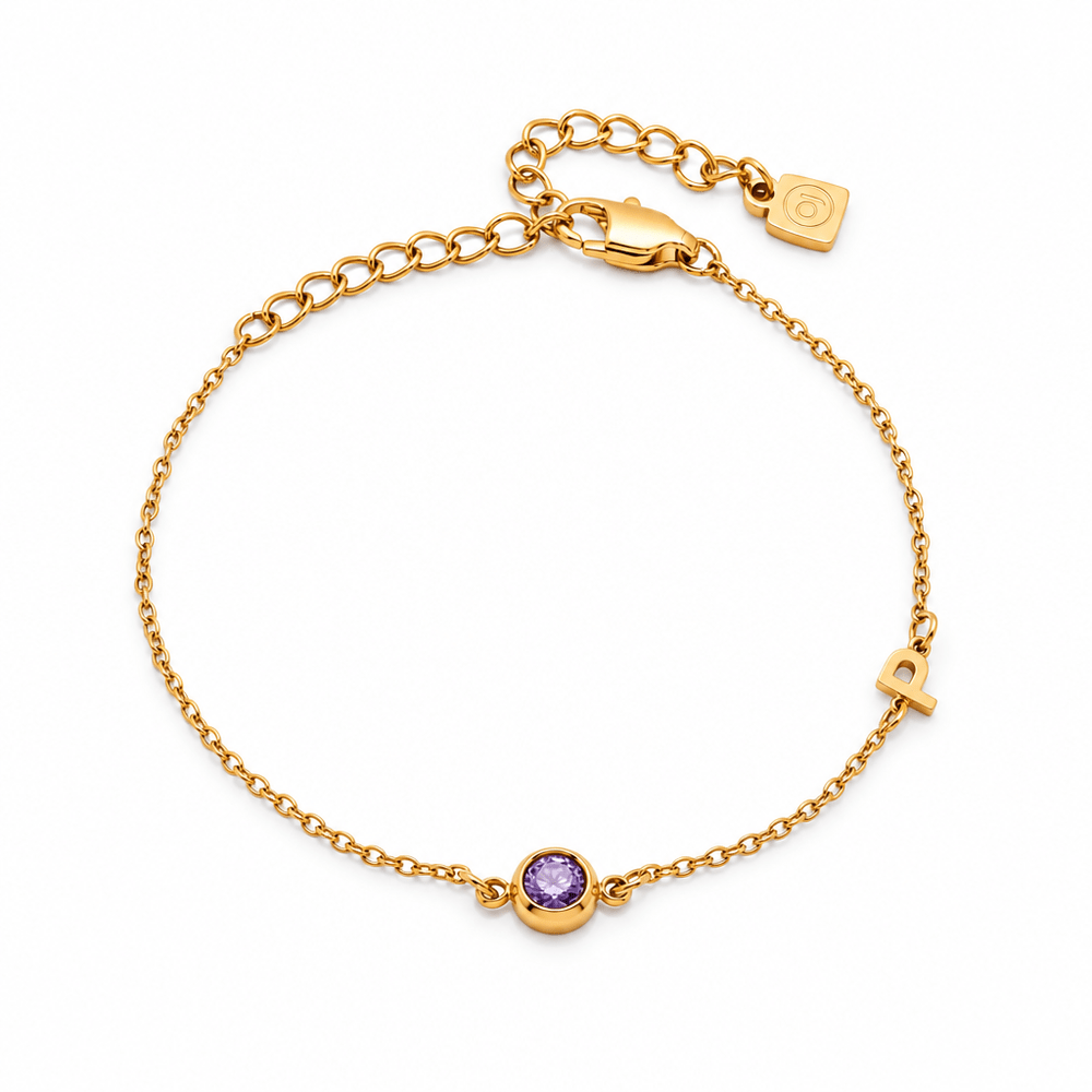 Penny Side-Set Initial Birthstone Bracelet - CLAYCALI