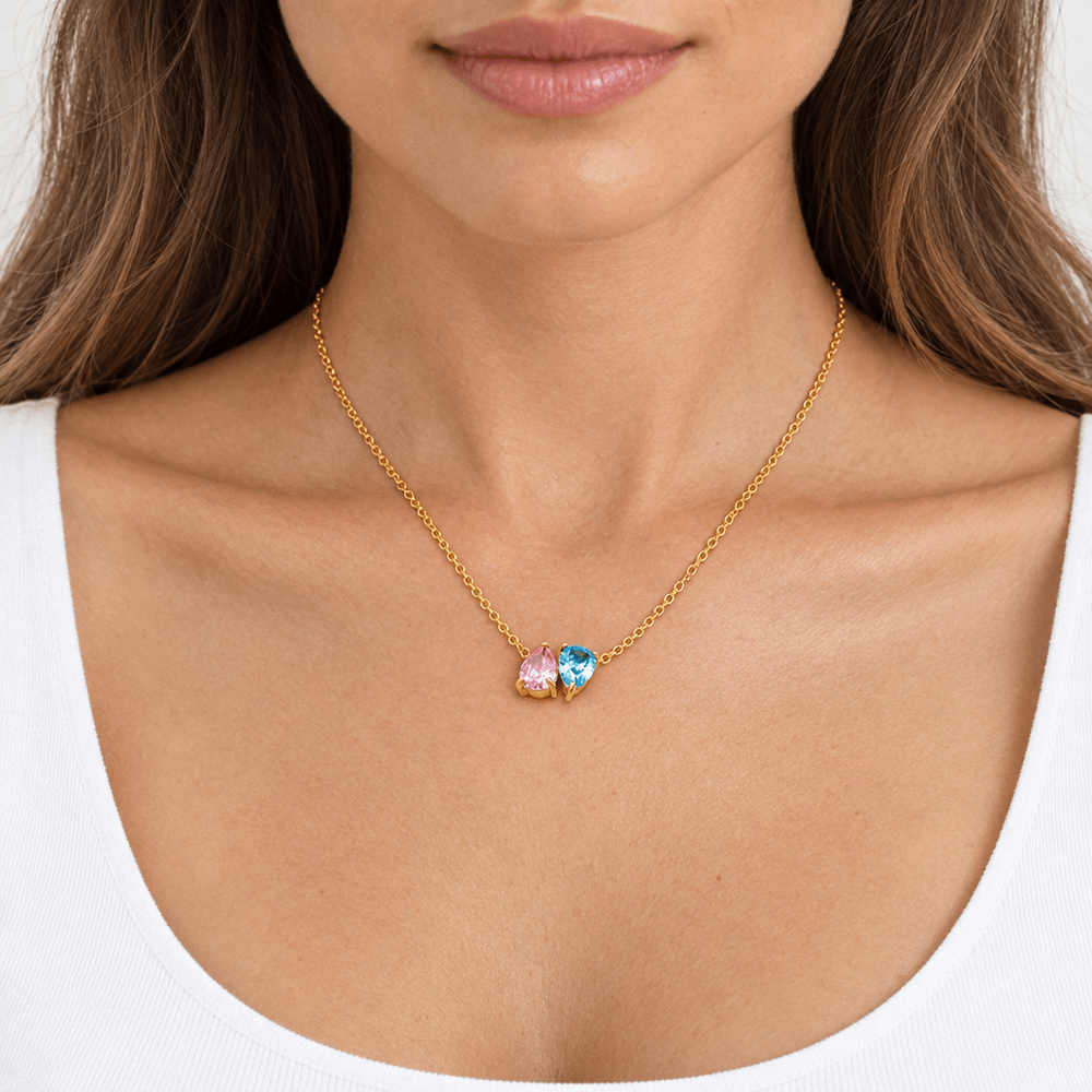Bianca Duo Teardrop Birthstone Necklace - CLAYCALI