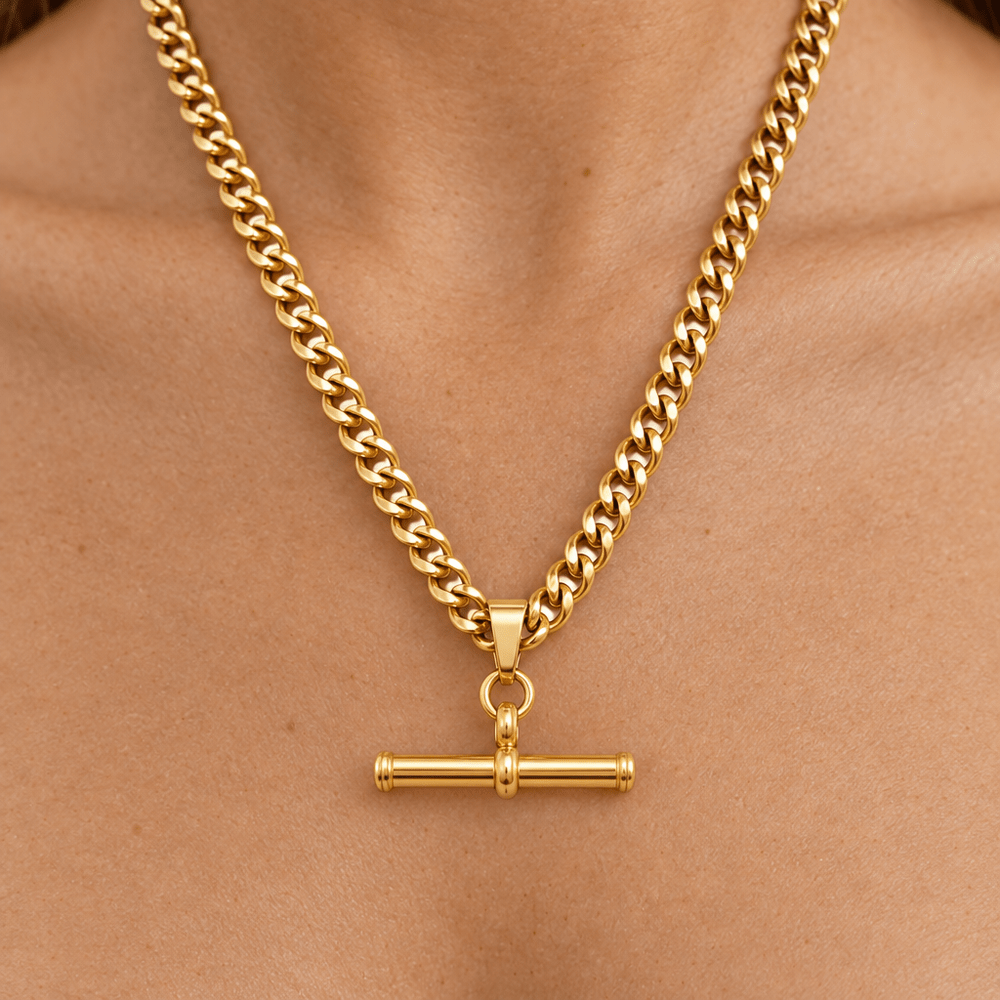 Jolie Curb Chain Fob Necklace - CLAYCALI