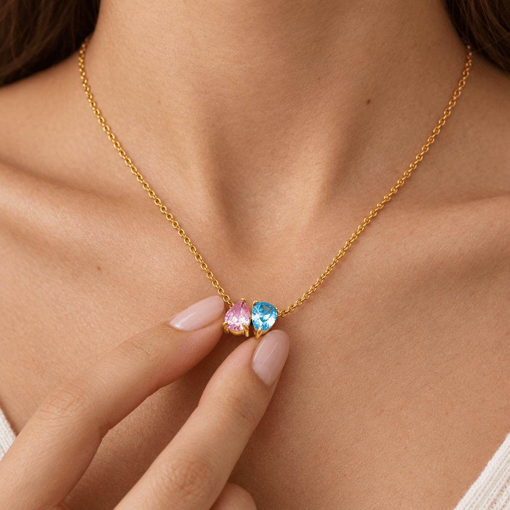 Bianca Duo Teardrop Birthstone Necklace - CLAYCALI
