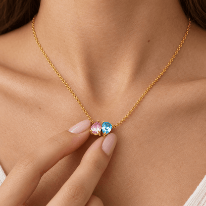 Bianca Duo Teardrop Birthstone Necklace - CLAYCALI
