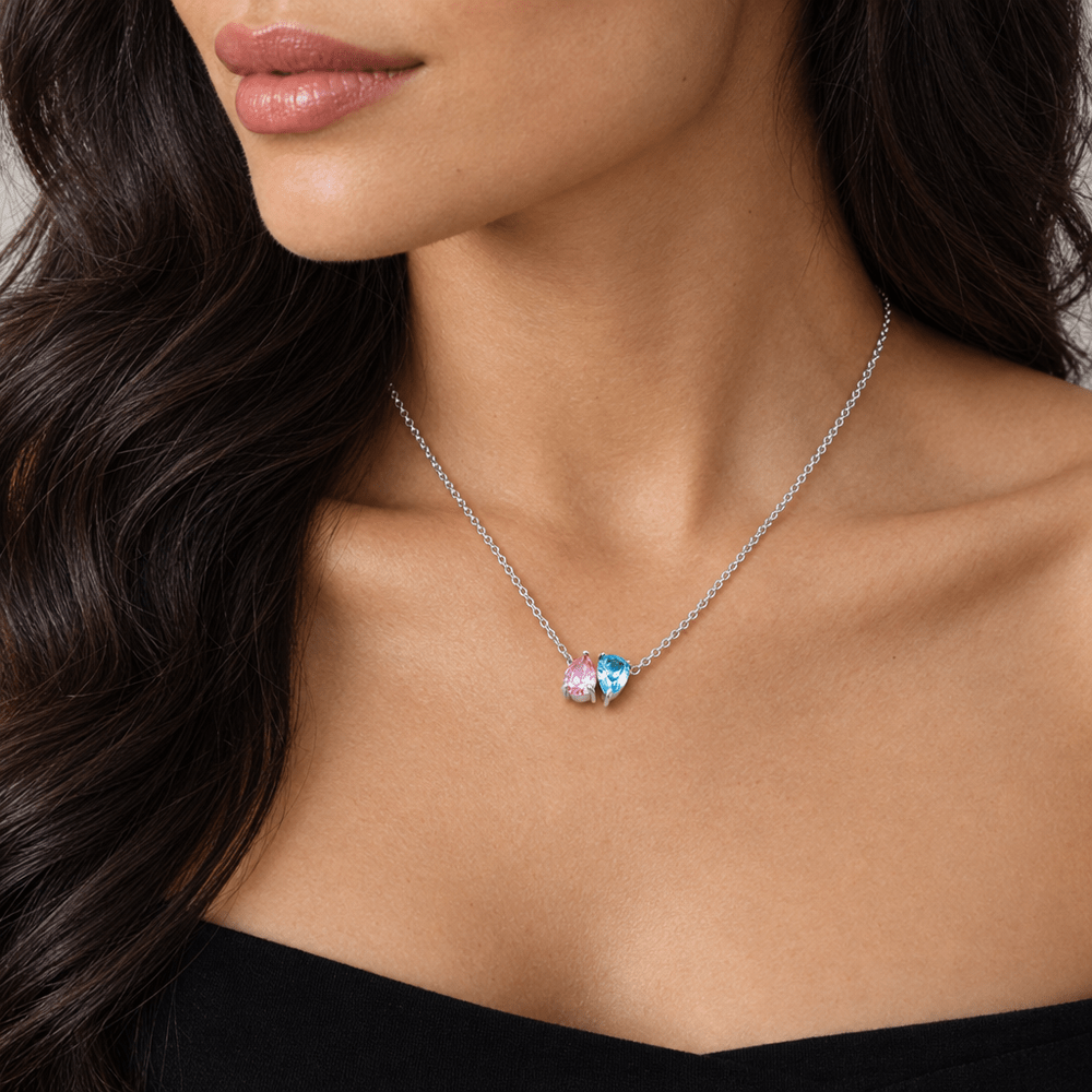Bianca Duo Teardrop Birthstone Necklace - CLAYCALI