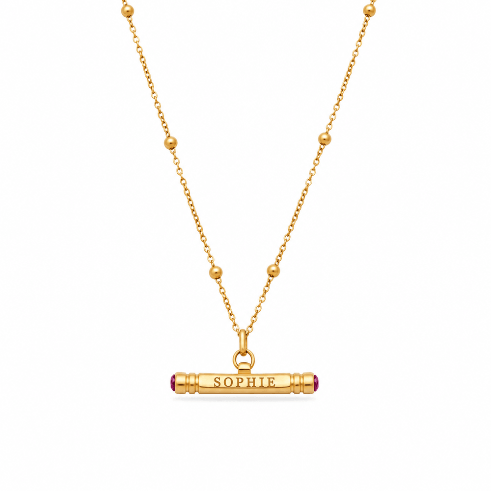 Leah Custom Name & Birthstone T-Bar Necklace - CLAYCALI