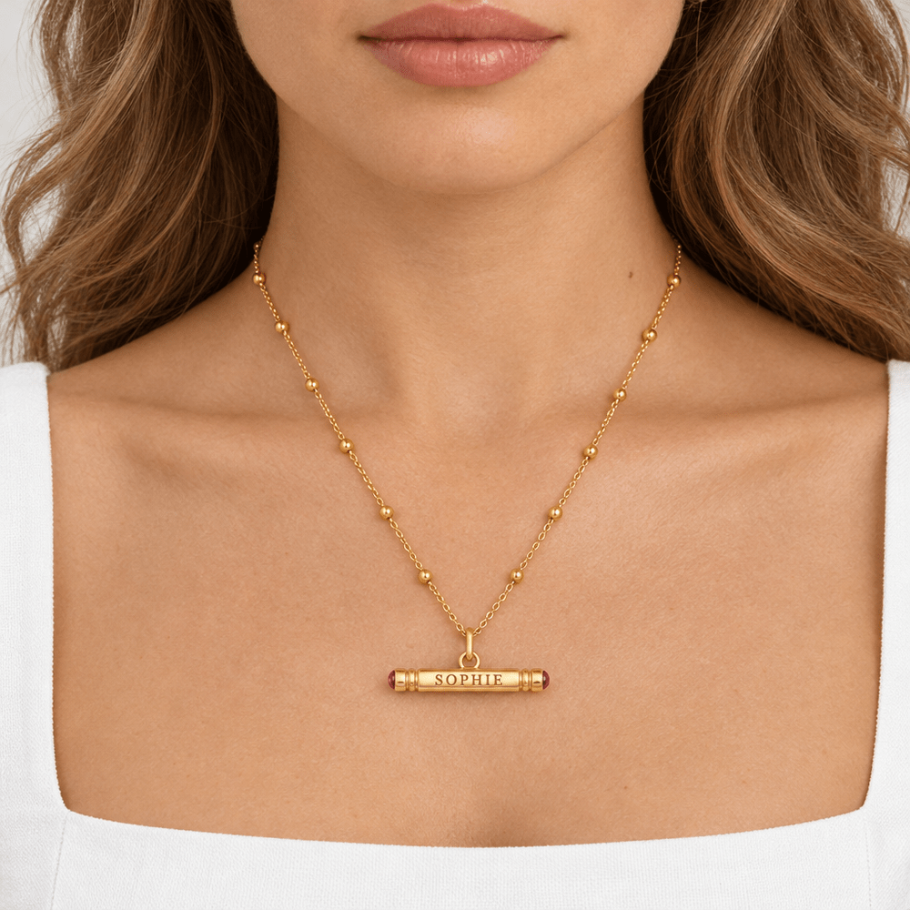 Leah Custom Name & Birthstone T-Bar Necklace - CLAYCALI