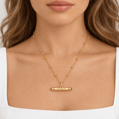 Leah Custom Name & Birthstone T-Bar Necklace - CLAYCALI