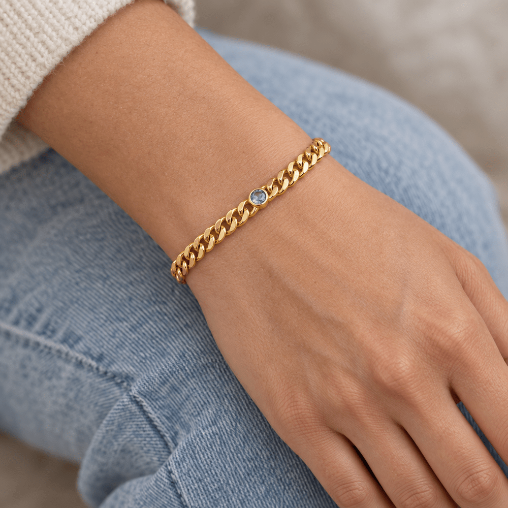 Grace Curb Chain Birthstone Bracelet - CLAYCALI