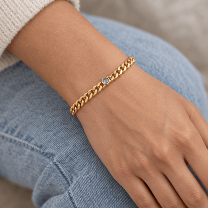 Grace Curb Chain Birthstone Bracelet - CLAYCALI