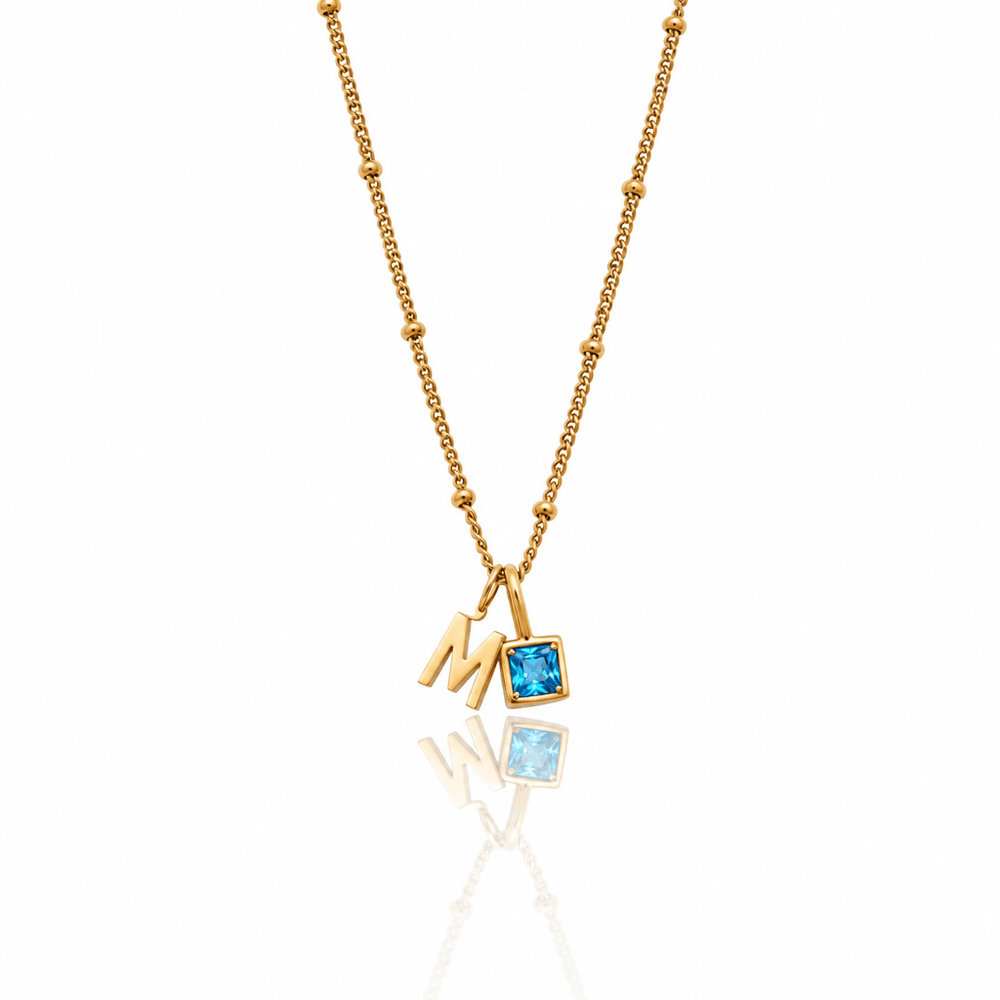 Quinn Gem Initial Necklace - CLAYCALI