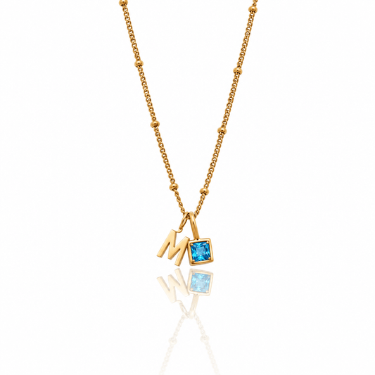 Quinn Gem Initial Necklace - CLAYCALI
