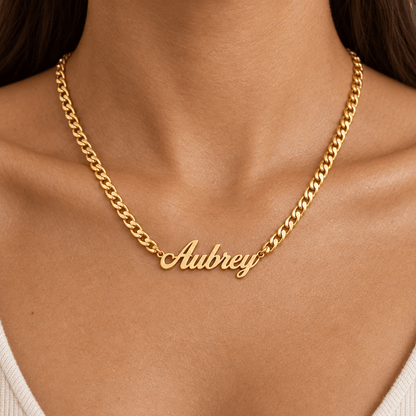 Paige Bold Curb Name Necklace - CLAYCALI