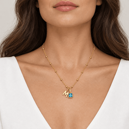 Quinn Gem Initial Necklace - CLAYCALI