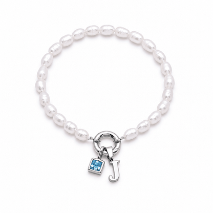 Jenna Pearl Initial Birthstone Bracelet - CLAYCALI