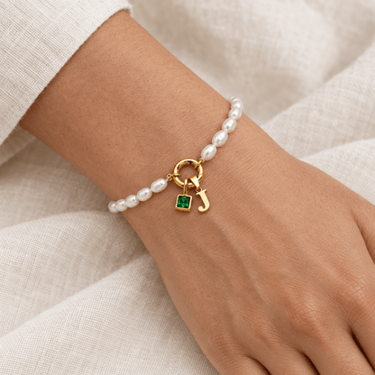 Jenna Pearl Initial Birthstone Bracelet - CLAYCALI