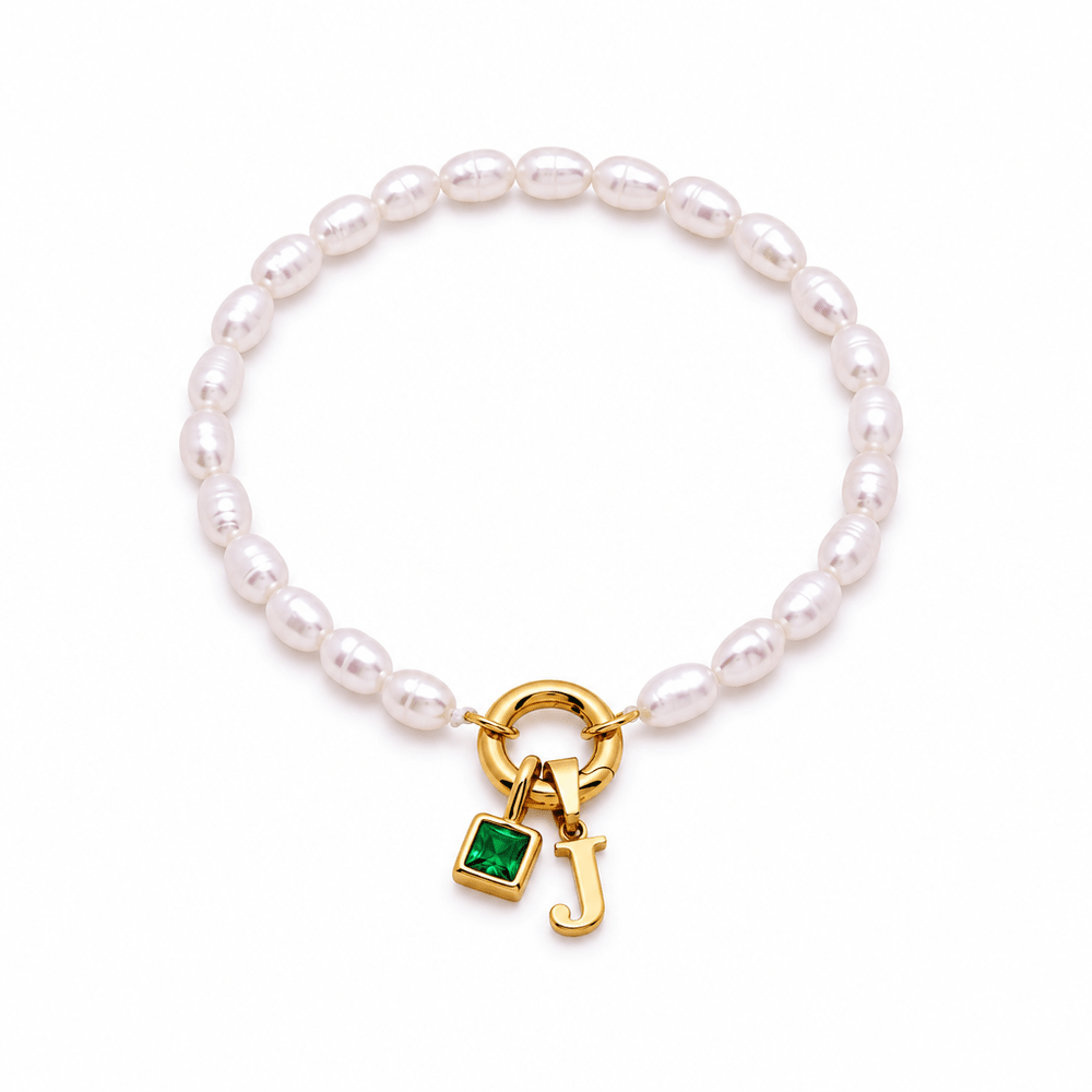 Jenna Pearl Initial Birthstone Bracelet - CLAYCALI