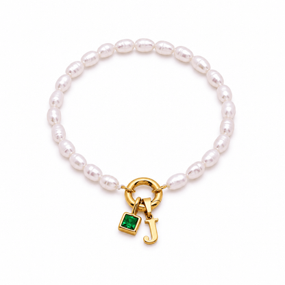 Jenna Pearl Initial Birthstone Bracelet - CLAYCALI