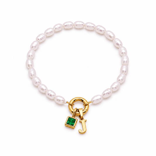 Jenna Pearl Initial Birthstone Bracelet - CLAYCALI