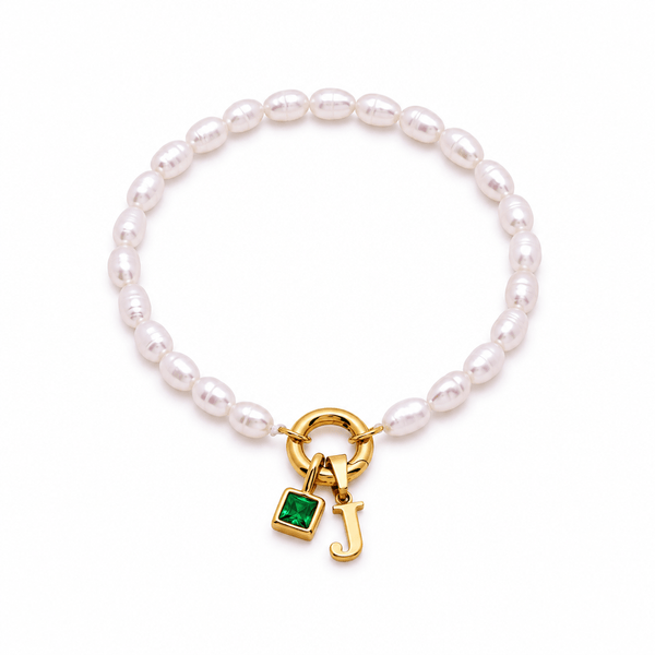 Jenna Pearl Initial Birthstone Bracelet