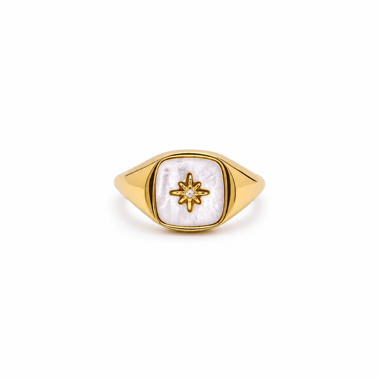 Rae Mother of Pearl Star Signet Ring - CLAYCALI
