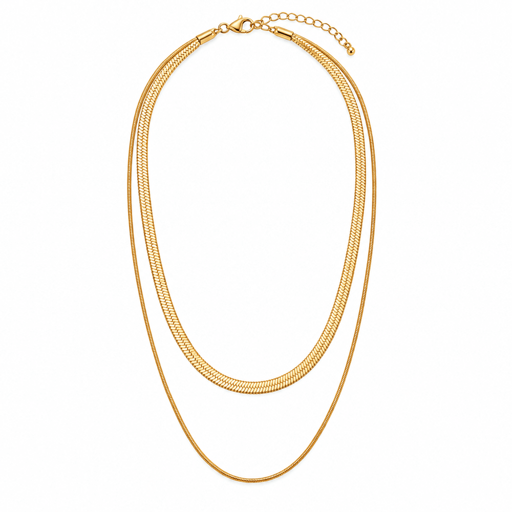 Esme Double Snake Chain Layered Necklace - CLAYCALI
