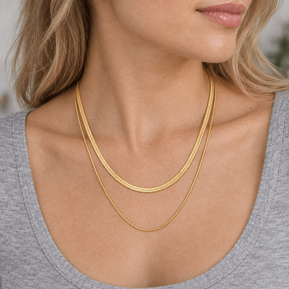 Esme Double Snake Chain Layered Necklace - CLAYCALI