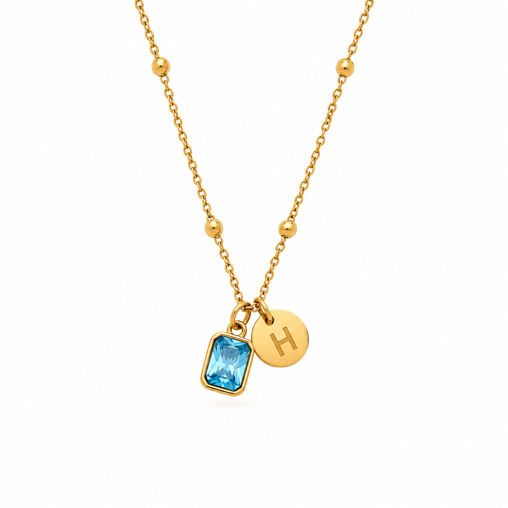 Harley Baguette Initial Birthstone Necklace - CLAYCALI