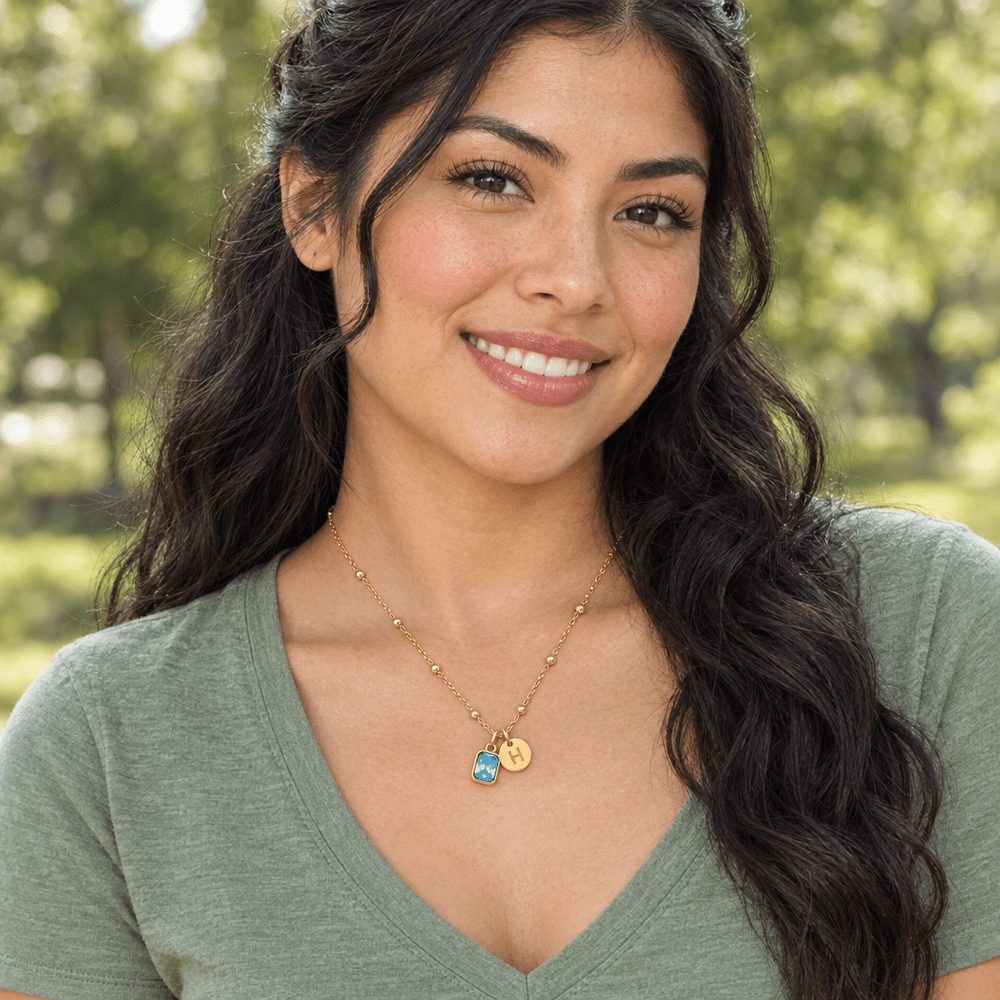 Harley Baguette Initial Birthstone Necklace - CLAYCALI