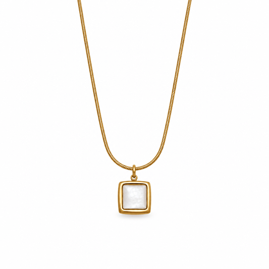 Kaylee Mother of Pearl Square Pendant Necklace - CLAYCALI