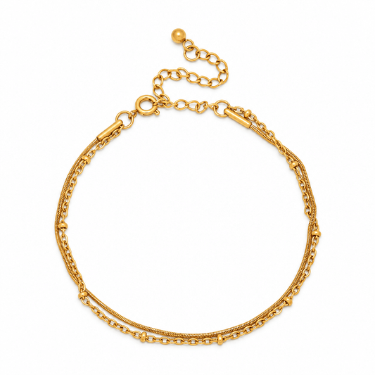 June Beaded & Snake Chain Layered Bracelet - CLAYCALI