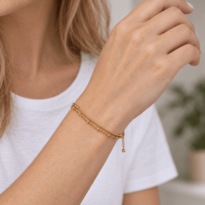 June Beaded & Snake Chain Layered Bracelet - CLAYCALI