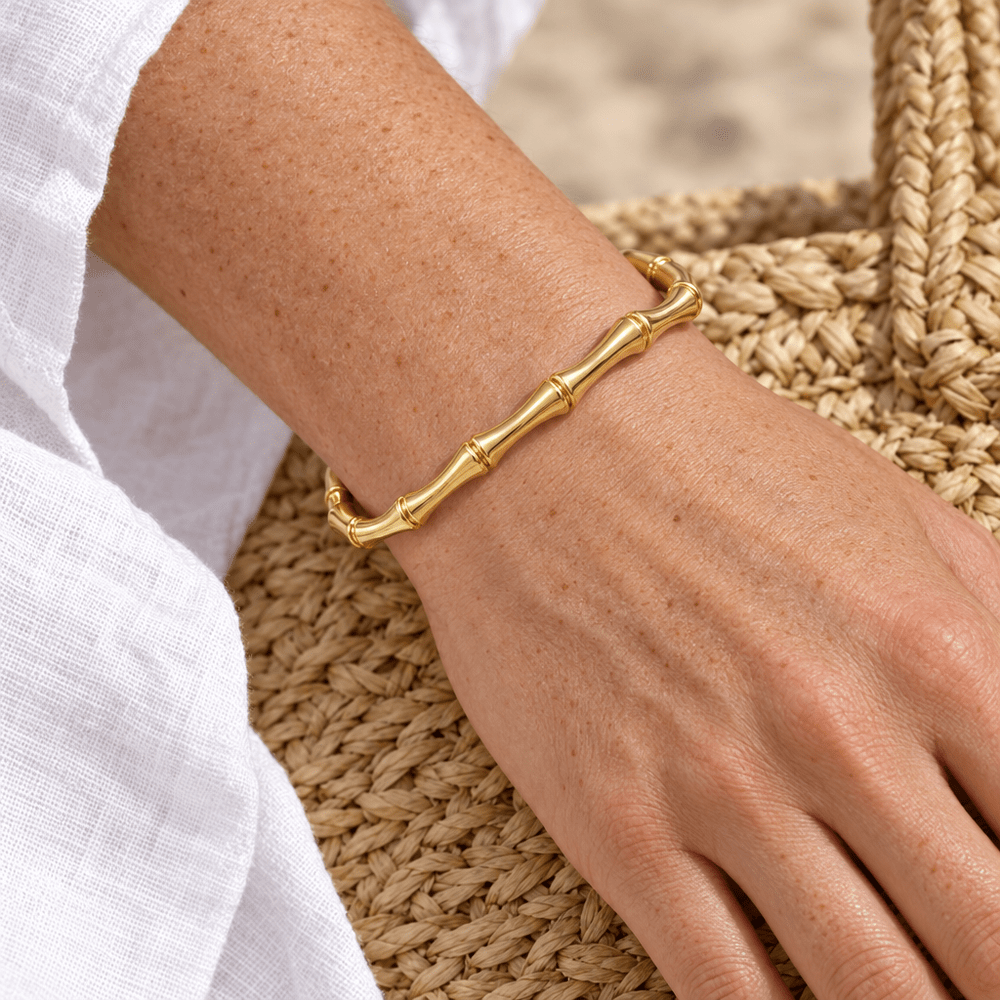 Edie Bamboo Gold Cuff Bracelet - CLAYCALI