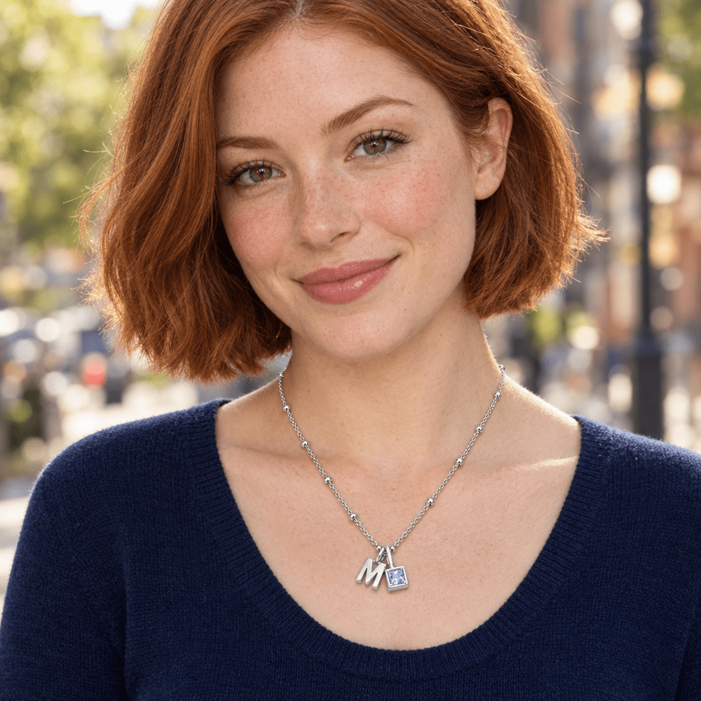 Quinn Gem Initial Necklace - CLAYCALI