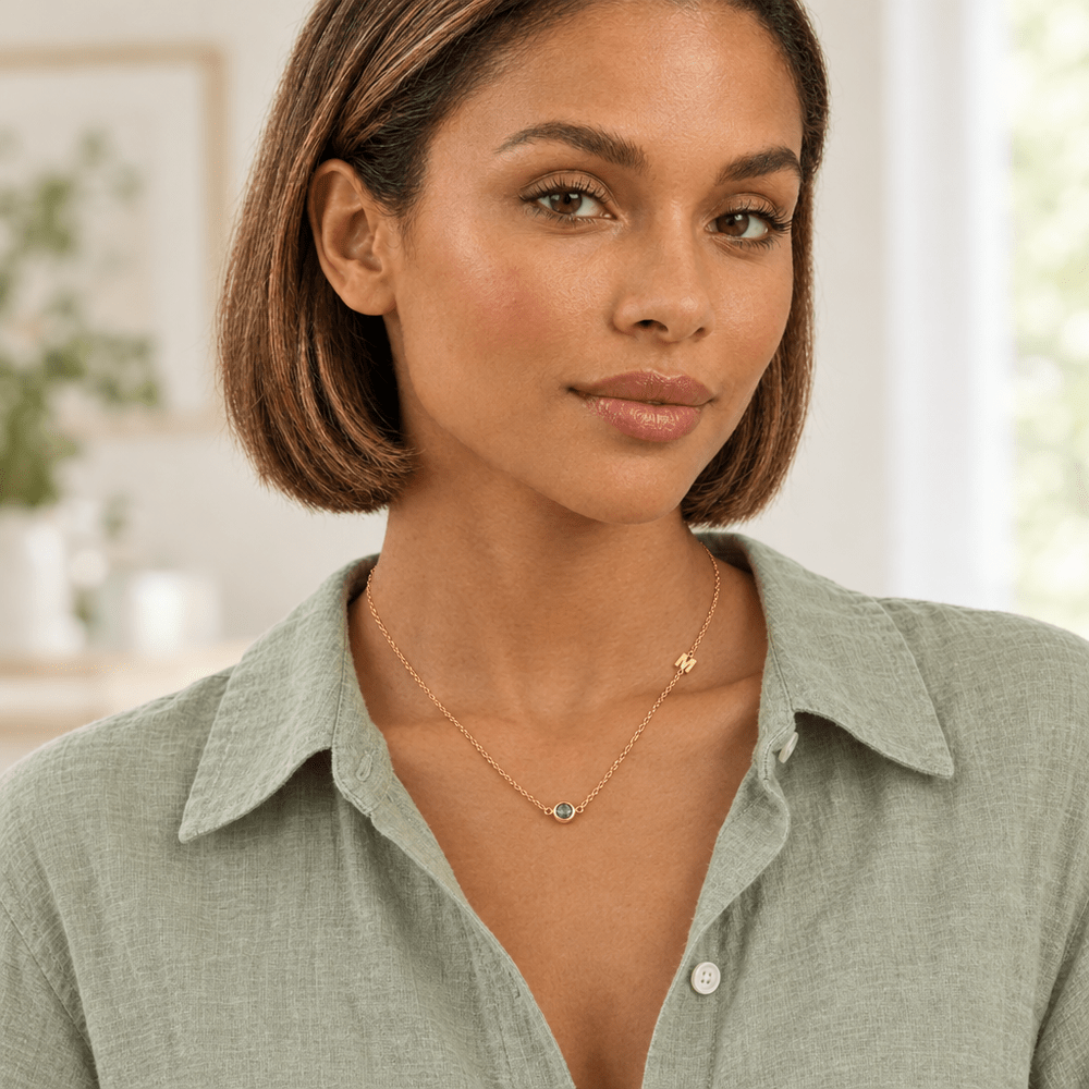 Poppy Side-Set Initial Birthstone Necklace - CLAYCALI