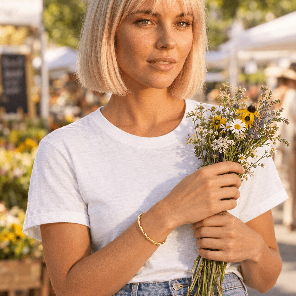 Edie Bamboo Gold Cuff Bracelet - CLAYCALI