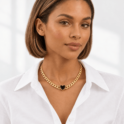 Elle Ember Heart Curb Chain Necklace - CLAYCALI