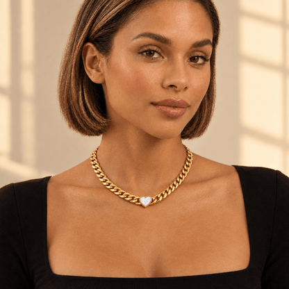 Elle Ember Heart Curb Chain Necklace - CLAYCALI